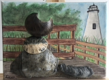 "Thurston, Lighthouse Cat" by Leanne E. Smith. 6" x 8" mixed media